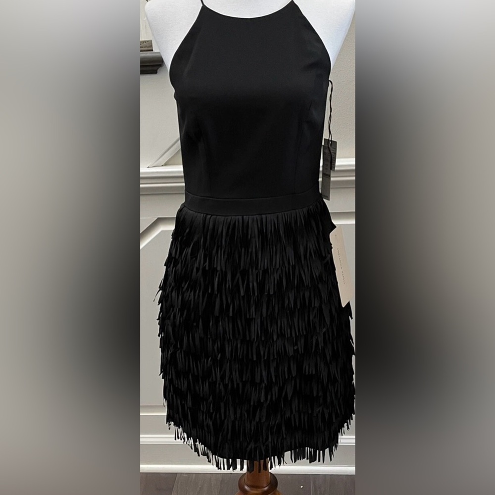 Aidan by Aidan Mattox Black Fringe Mini Cocktail Dress Size 2- NWT